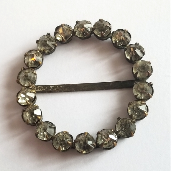 Vintage halo scarf ring silver tone paste stones rhinestones scarf clip - Picture 1 of 14